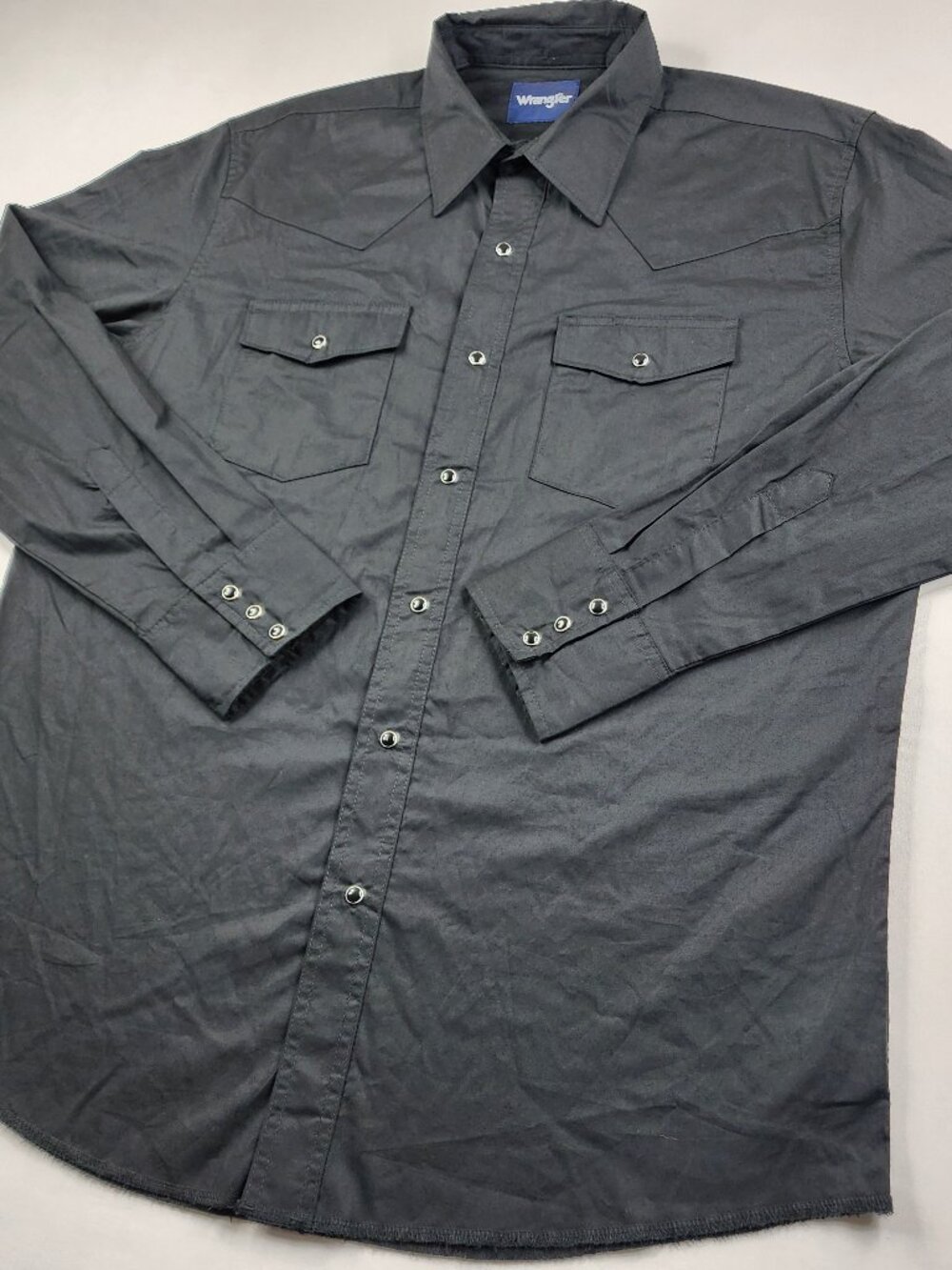 Wrangler Men's L Black Snap Solid Front Long Sleeve Button-Up Shirt Western